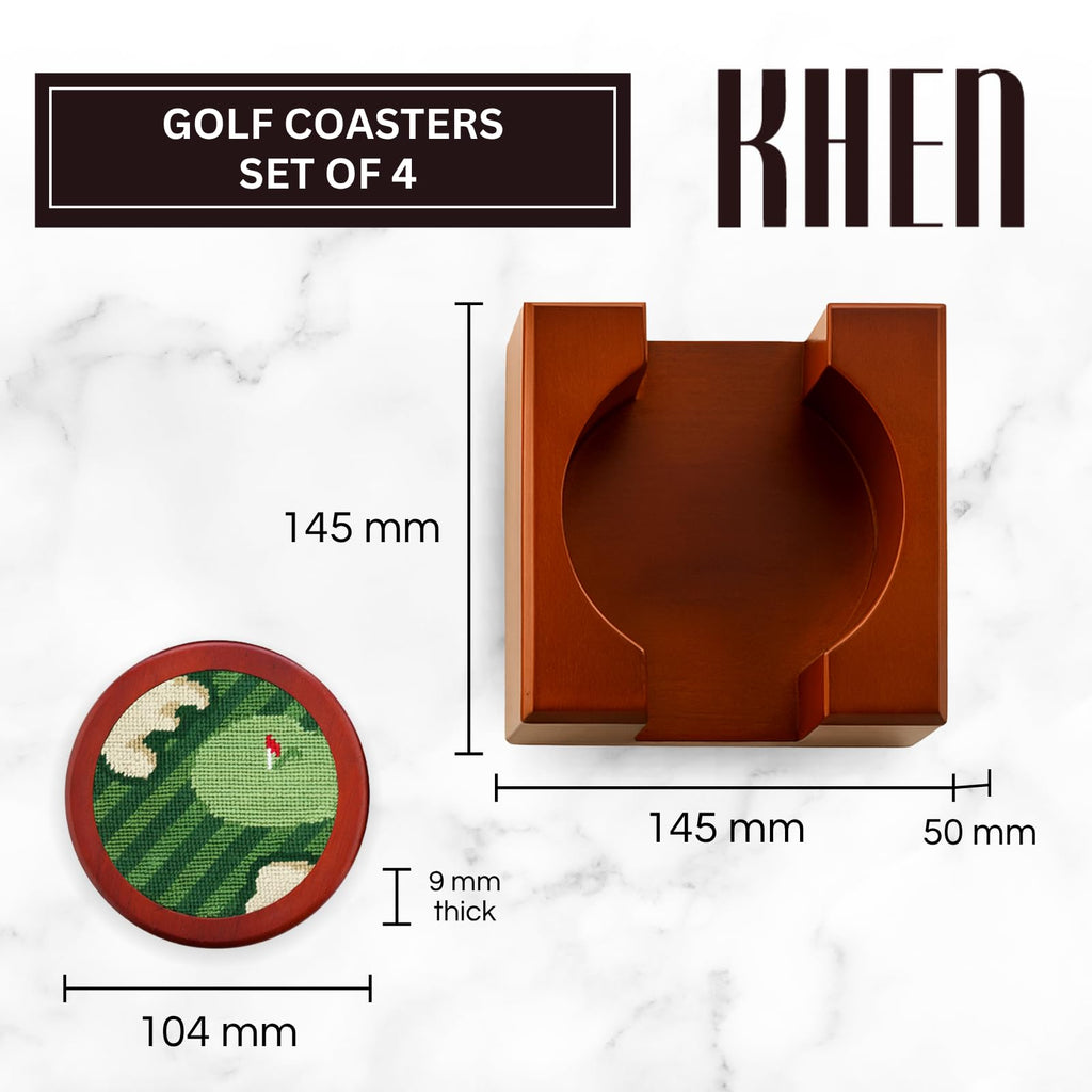 Golf Coasters, Durable Wooden Drink Coasters with Holder